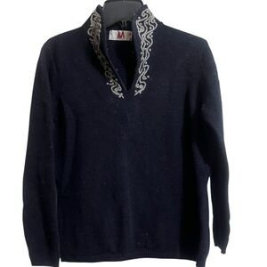 VINTAGE 1950'S LIAN MAU WOOL BLACK SWEATER Sz M Womem